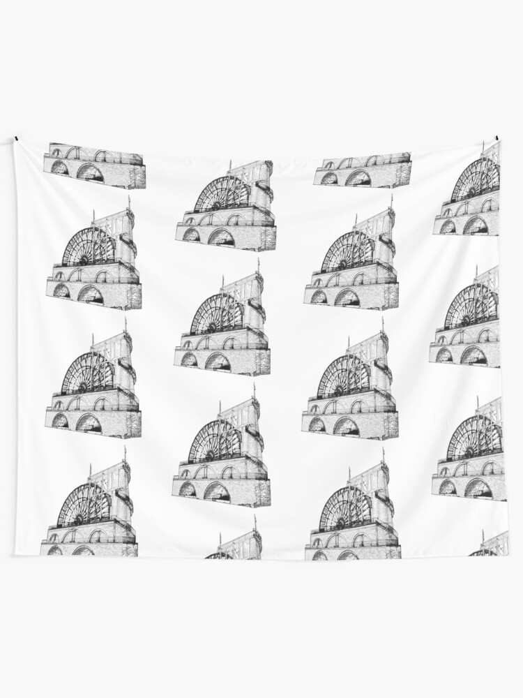 Alternate view of Laxey Water wheel Isle of Man Line Drawing style Tapestry