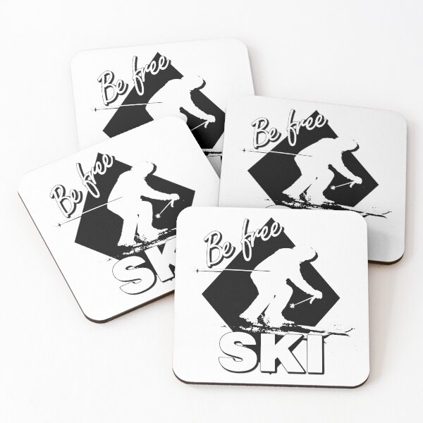 Item preview, Be Free Ski White Text Quote with White Downhill Alpine Skier Silhouette on Ski Level Expert Black Diamond designed and sold by Karen McFarland.
