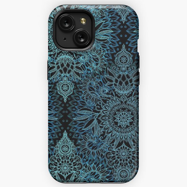 Black, Teal & Aqua Protea Doodle Pattern iPhone Tough Case