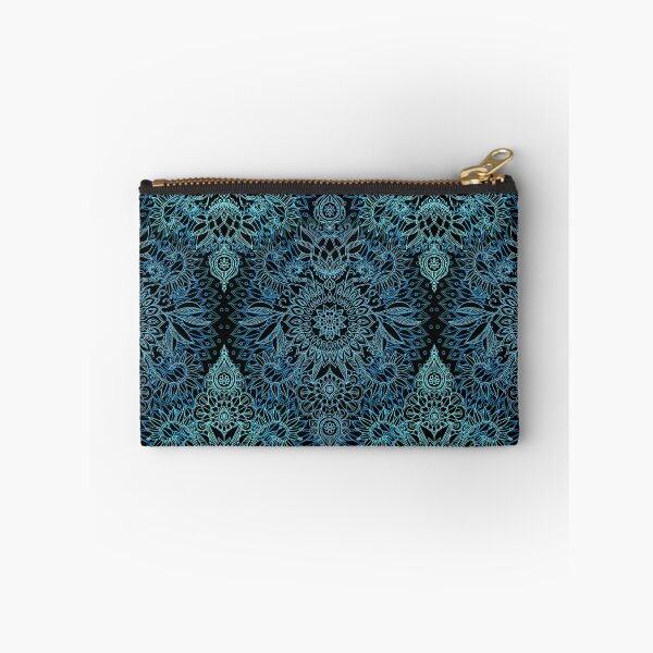 Item preview, Black, Teal & Aqua Protea Doodle Pattern designed and sold by micklyn.