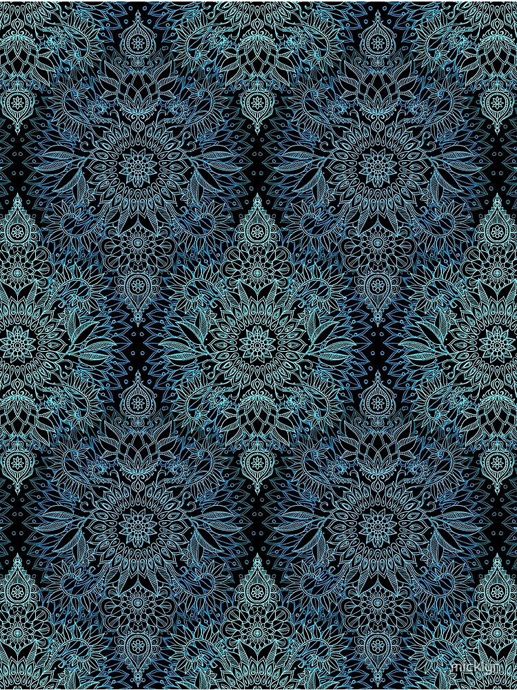 Black, Teal & Aqua Protea Doodle Pattern by micklyn