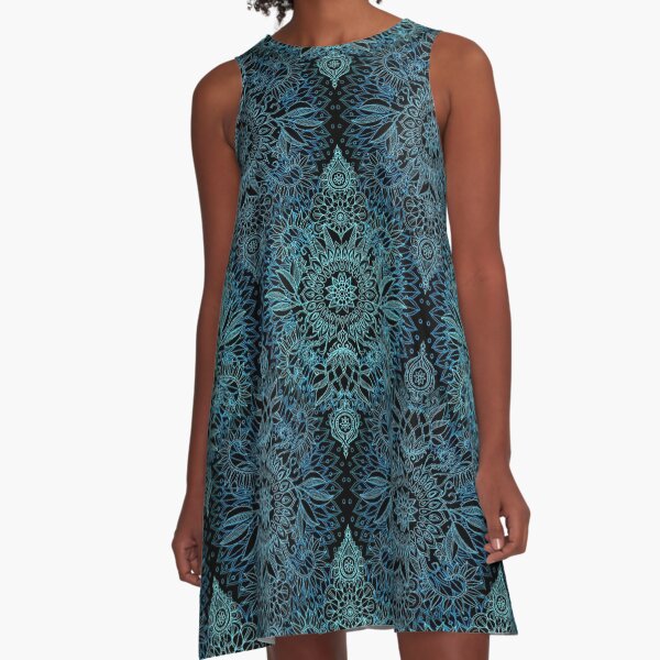 Item preview, Black, Teal & Aqua Protea Doodle Pattern designed and sold by micklyn.