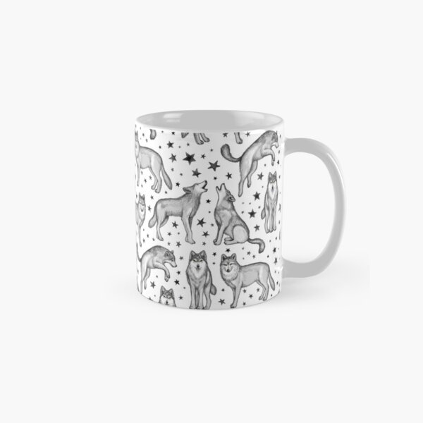 Wolves and Stars on White Classic Mug