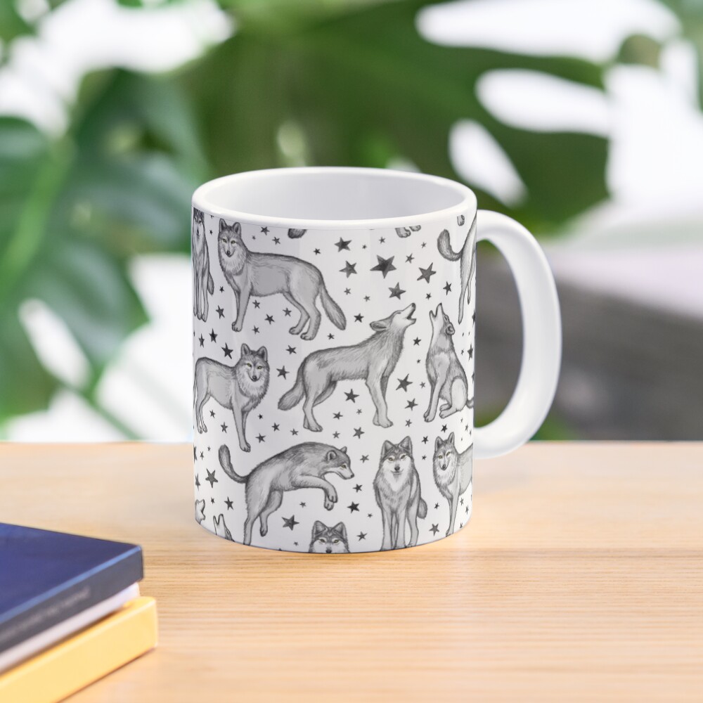 Wolves and Stars on White Coffee Mug