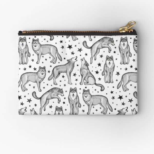Wolves and Stars on White Zipper Pouch