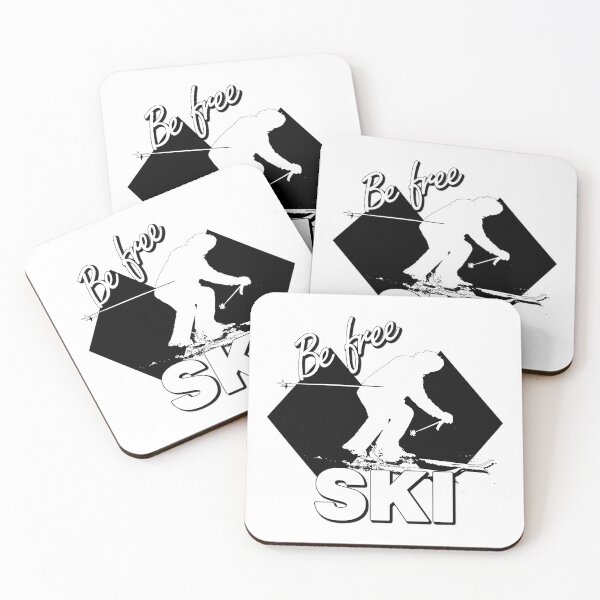 Item preview, Be Free Ski White Text Quote with White Downhill Alpine Skier Silhouette on Ski Level Expert Only Double Black Diamond designed and sold by Karen McFarland.