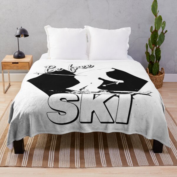 Item preview, Be Free Ski White Text Quote with White Downhill Alpine Skier Silhouette on Ski Level Expert Only Double Black Diamond designed and sold by Karen McFarland.