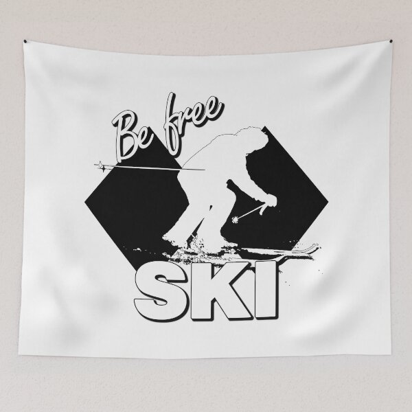 Item preview, Be Free Ski White Text Quote with White Downhill Alpine Skier Silhouette on Ski Level Expert Only Double Black Diamond designed and sold by Karen McFarland.