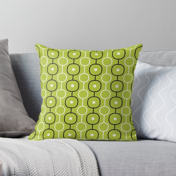 Geometric Pattern: Circle Chain: Lime/Black Throw Pillow