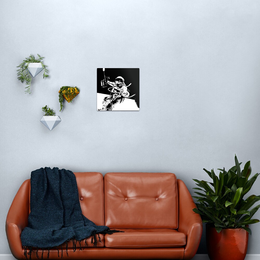 Black and White Vector Astronaut Ed White's Spacewalk Metal Print