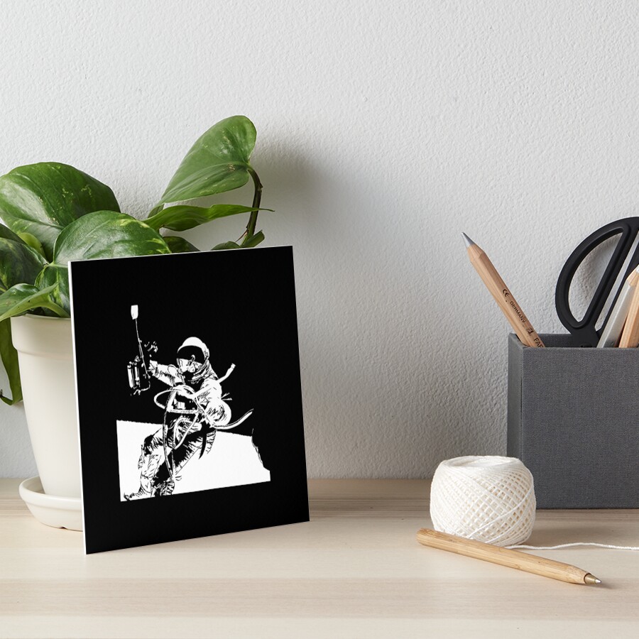 Black and White Vector Astronaut Ed White's Spacewalk Art Board Print