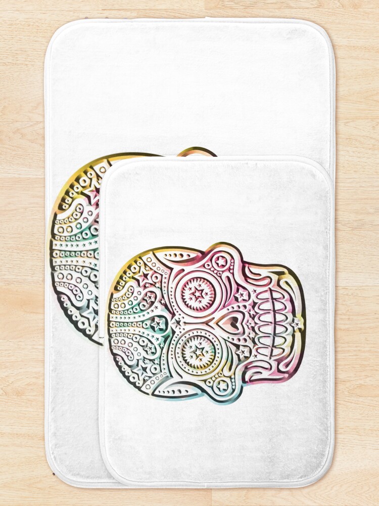 Thumbnail 5 of 6, Bath Mat, Colorful skull designed and sold by RAOSDesign.