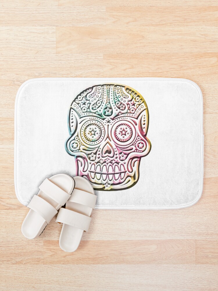 Thumbnail 1 of 6, Bath Mat, Colorful skull designed and sold by RAOSDesign.