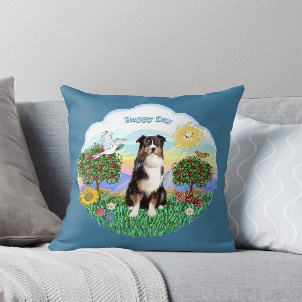 Item preview, Happy Day with an Australian Shepherd (tri colored) designed and sold by JeanBFitzgerald.