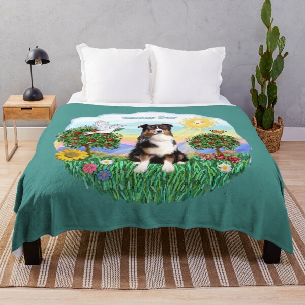 Item preview, Happy Day with an Australian Shepherd (tri colored) designed and sold by JeanBFitzgerald.