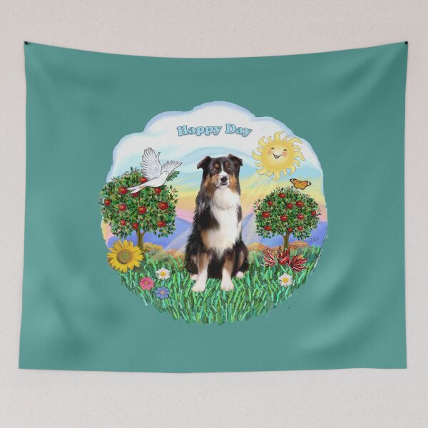 Item preview, Happy Day with an Australian Shepherd (tri colored) designed and sold by JeanBFitzgerald.