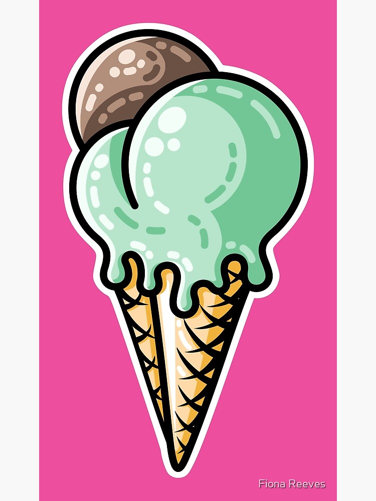 Cute mint and chocolate ice cream cone