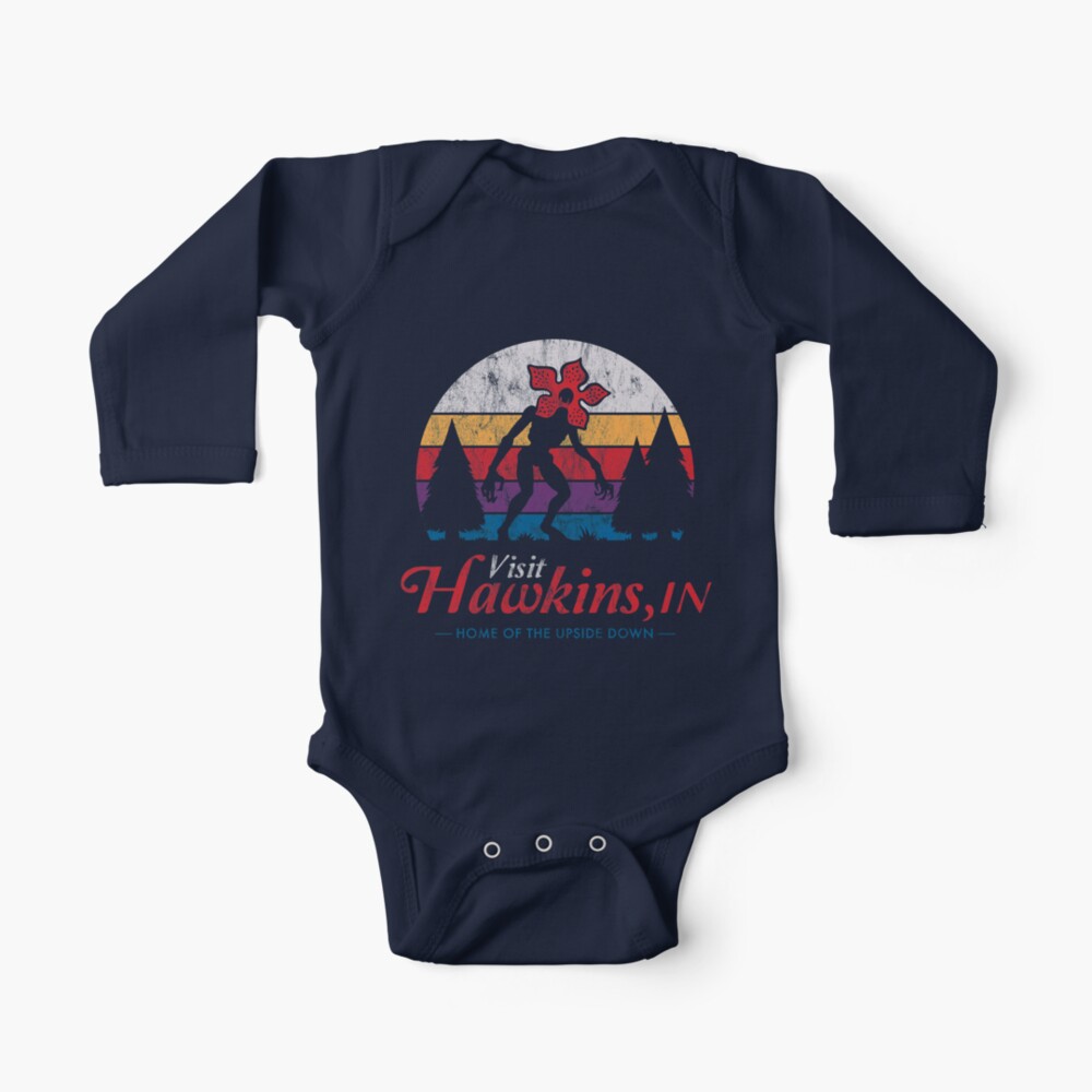 Visit Hawkins - Vintage Distressed - Demogorgon - Stranger Things Baby One-Piece