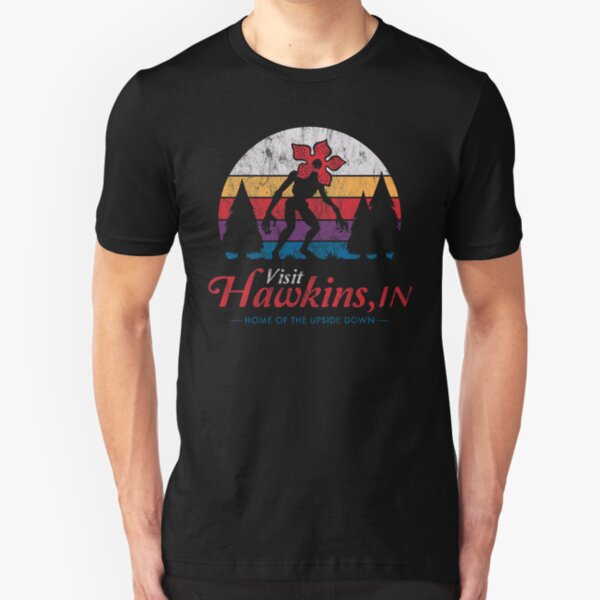 Visit Hawkins - Vintage Distressed - Demogorgon - Stranger Things Slim Fit T-Shirt