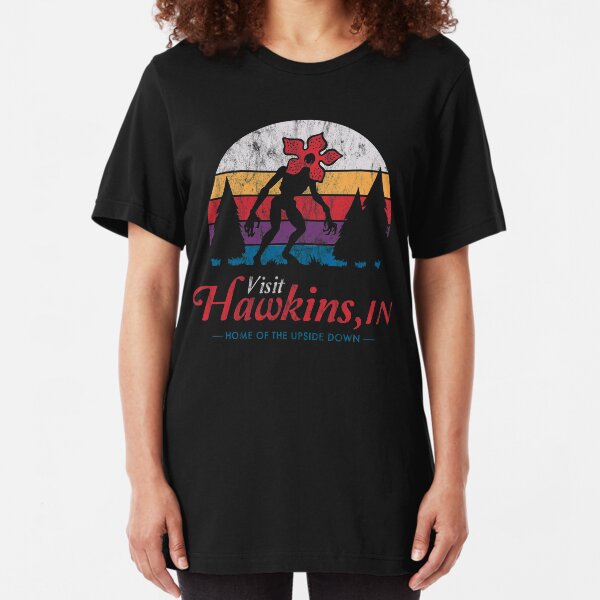 Visit Hawkins - Vintage Distressed - Demogorgon - Stranger Things Slim Fit T-Shirt