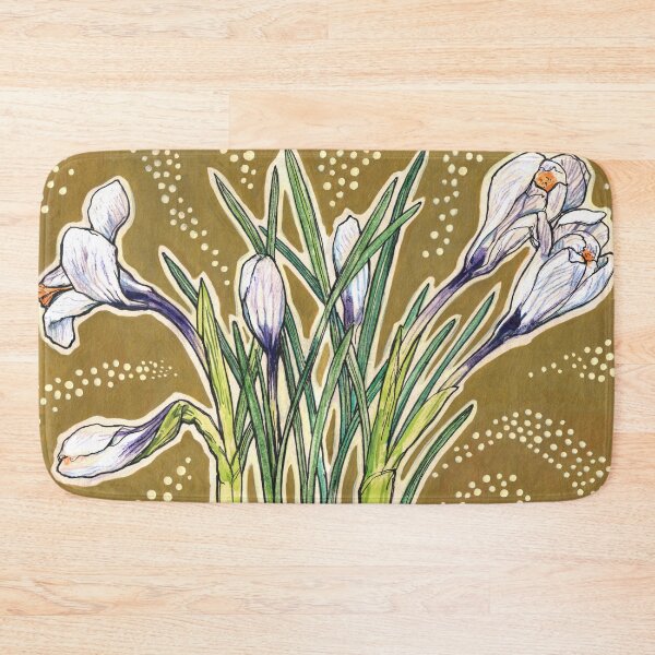 Item preview, White Crocuses, Spring Flowers, Botanical Floral Olive Green designed and sold by Julia Khoroshikh.