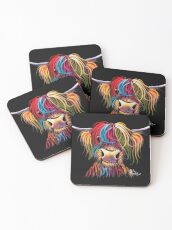 Scottish Hairy Highland Cow ' NELLY ' by Shirley MacArthur Coasters