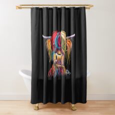 Scottish Hairy Highland Cow ' NELLY ' by Shirley MacArthur Shower Curtain