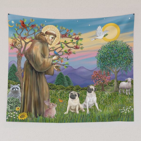 Item preview, St. Francis Blesses Two Fawn Pugs designed and sold by JeanBFitzgerald.