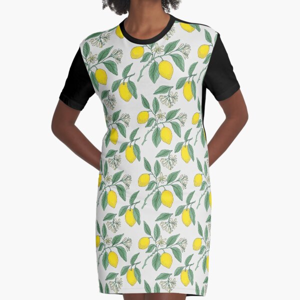 Lemon botanical print Graphic T-Shirt Dress