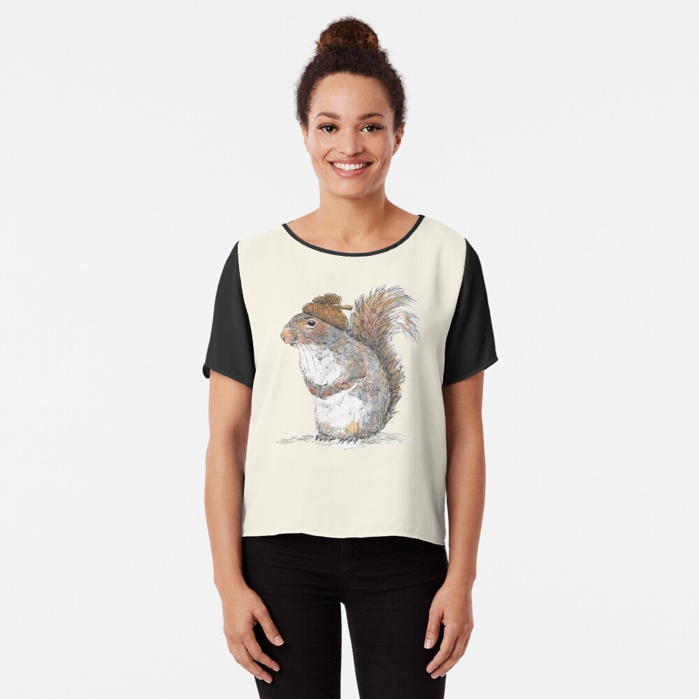 Squirrel with an Acorn Hat Chiffon Top