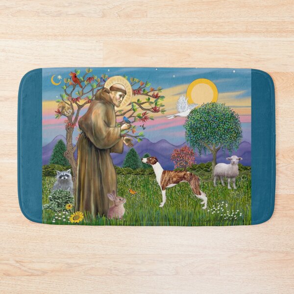 Item preview, St. Francis Blesses Whippet (brindle and white) designed and sold by JeanBFitzgerald.