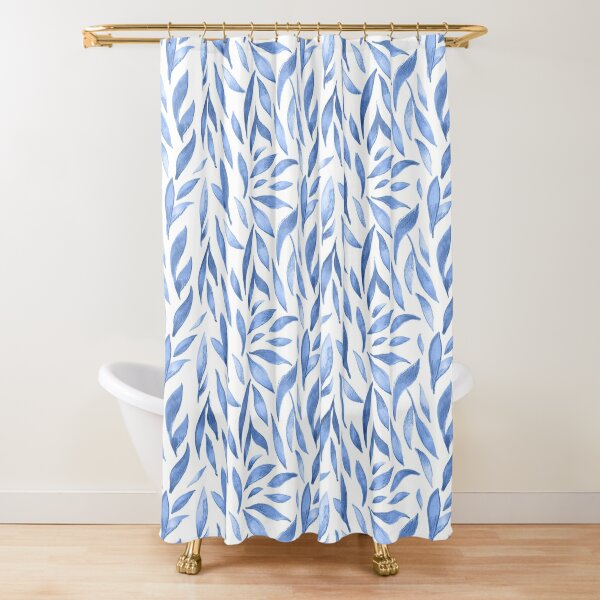 Watercolor Leaves - Blue Shower Curtain