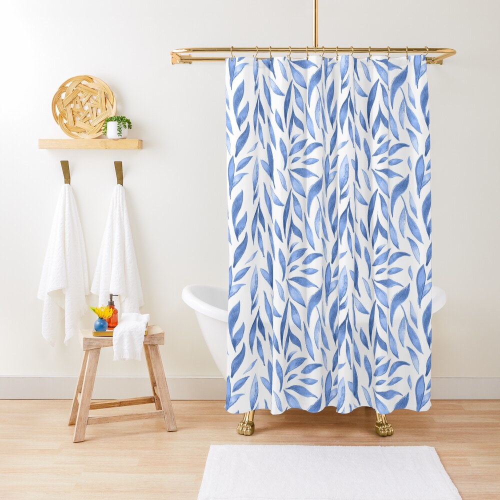 Watercolor Leaves - Blue Shower Curtain