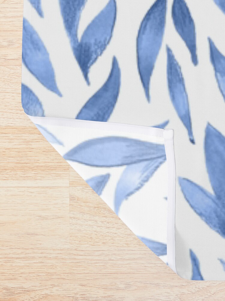 Alternate view of Watercolor Leaves - Blue Shower Curtain