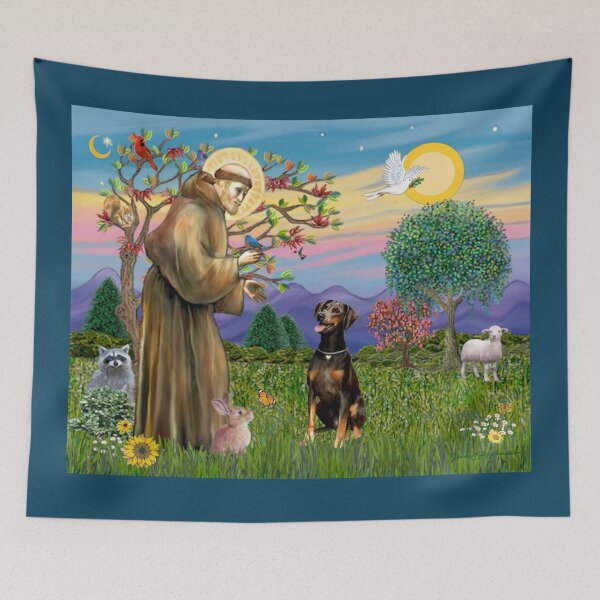Item preview, St. Francis Blesses a Doberman Pinscher (natural ears) designed and sold by JeanBFitzgerald.