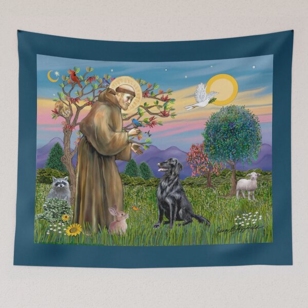 Item preview, St. Francis Blesses a Flat Coated Retriever designed and sold by JeanBFitzgerald.