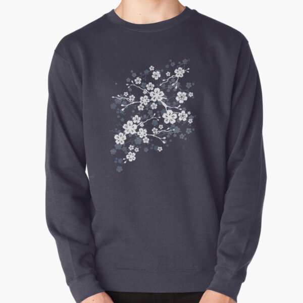 Navy and white cherry blossom pattern Pullover Sweatshirt