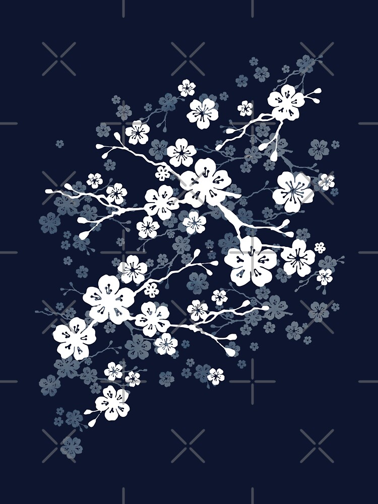 Thumbnail 7 of 7, Classic T-Shirt, Navy and white cherry blossom pattern designed and sold by adenaJ.