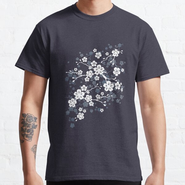Navy and white cherry blossom pattern Classic T-Shirt