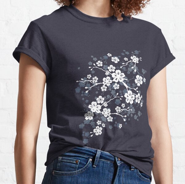 Navy and white cherry blossom pattern Classic T-Shirt