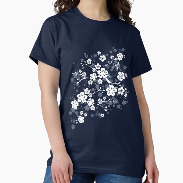 Vista previa del artículo con la obra «Patrón de flor de cerezo azul marino y blanco.», diseñado y vendido por adenaJ.