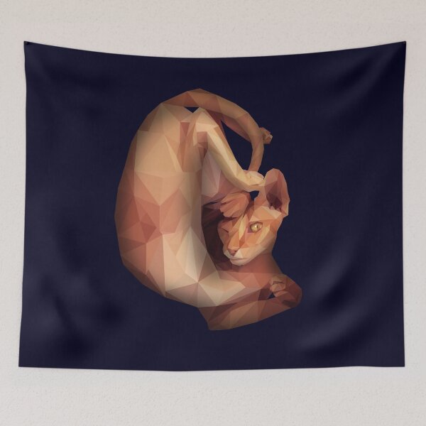 Item preview, Low Poly Cat. Sphynx Kitty. Egyptian Bald Breed Cat. Cute Pose and Blinking Eye. Lowpoly illustration. designed and sold by GiorgioN.