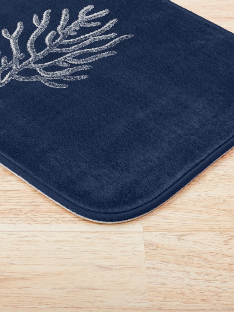 Alternate view of White Coral Illustration on Nautical Navy Blue - Tasteful Minimalist Beach House Design Bath Mat