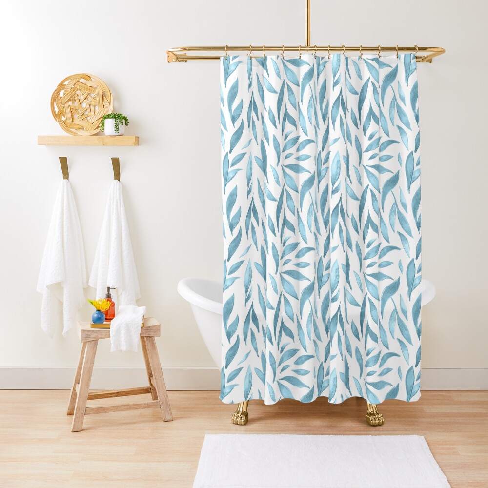 Watercolor Leaves - Blue Grey Shower Curtain