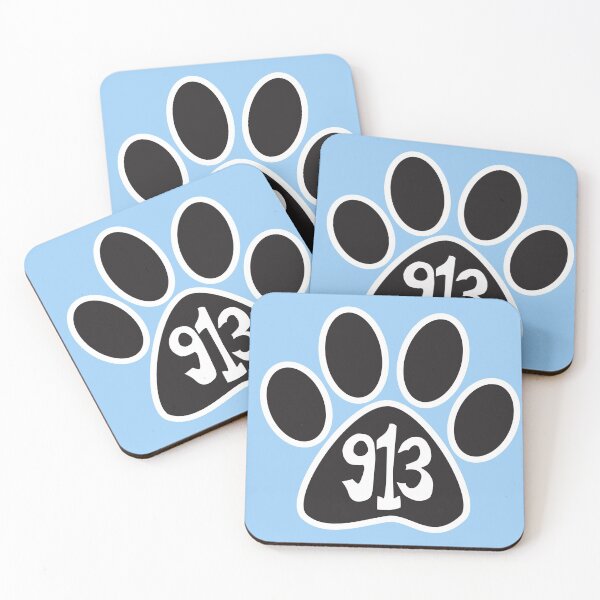 Hand Drawn Kansas Paw 913 Area Code Coasters (Set of 4)