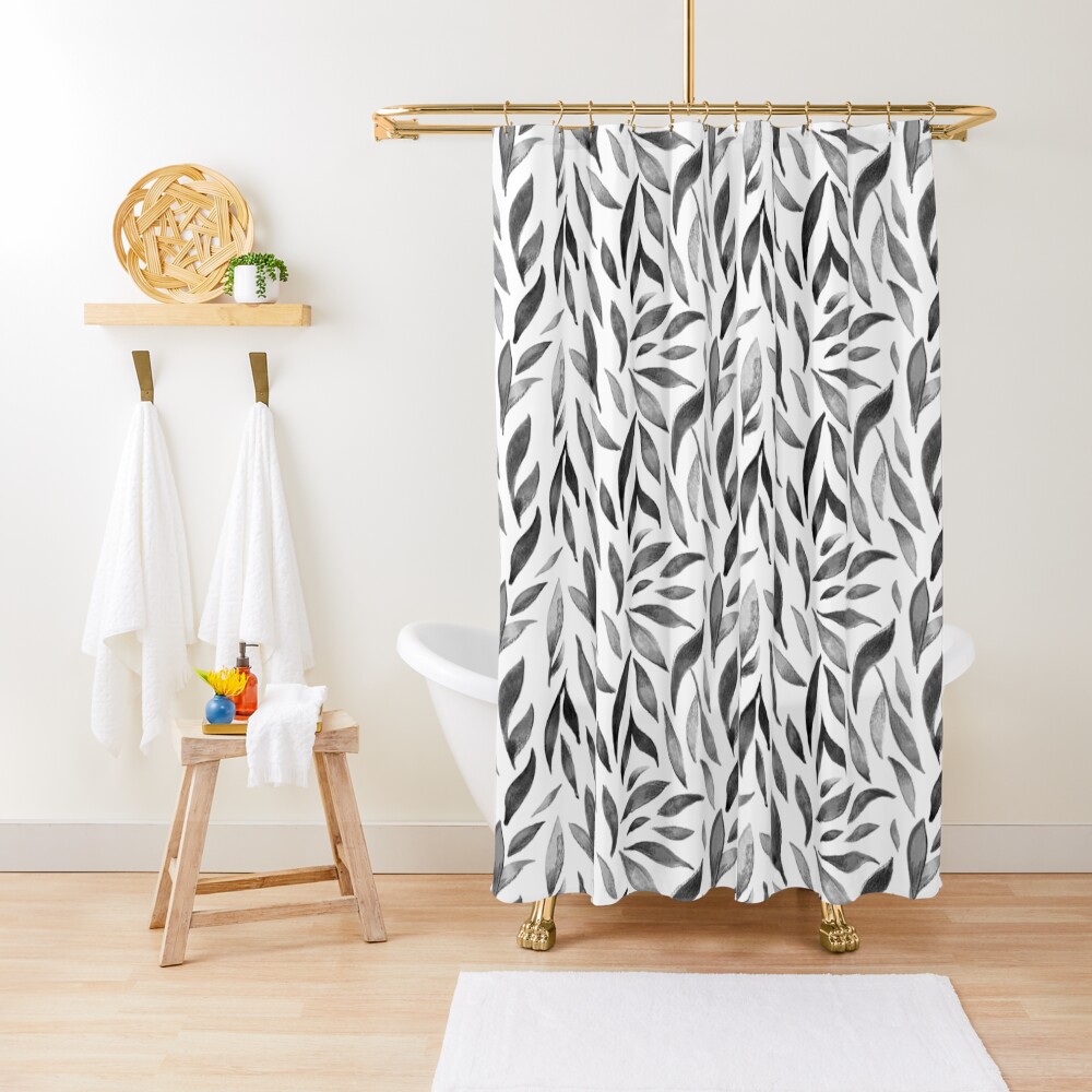 Watercolor Leaves - Monochrome Shower Curtain