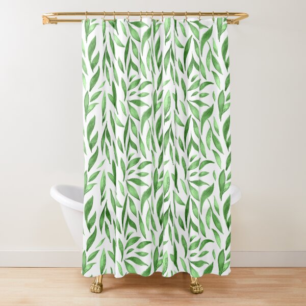 Watercolor Leaves - Green Shower Curtain