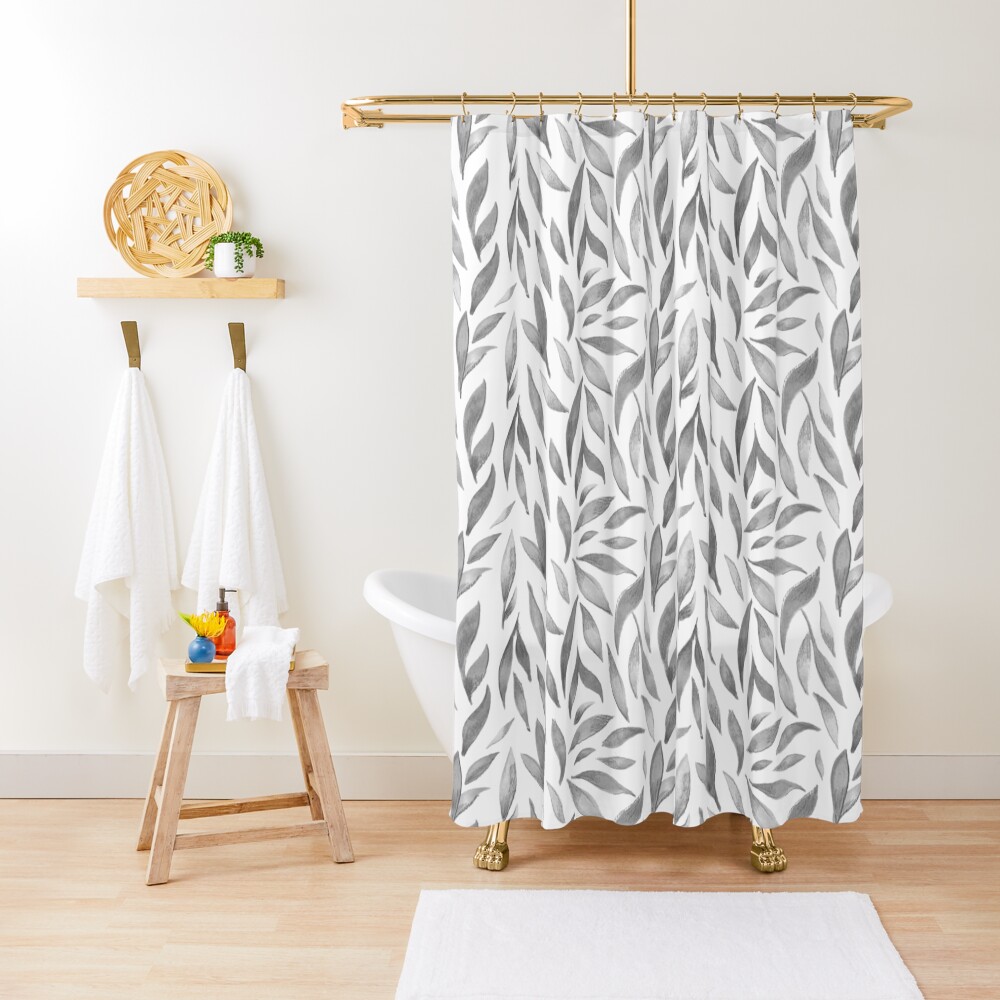 Watercolor Leaves - Greyscale Shower Curtain