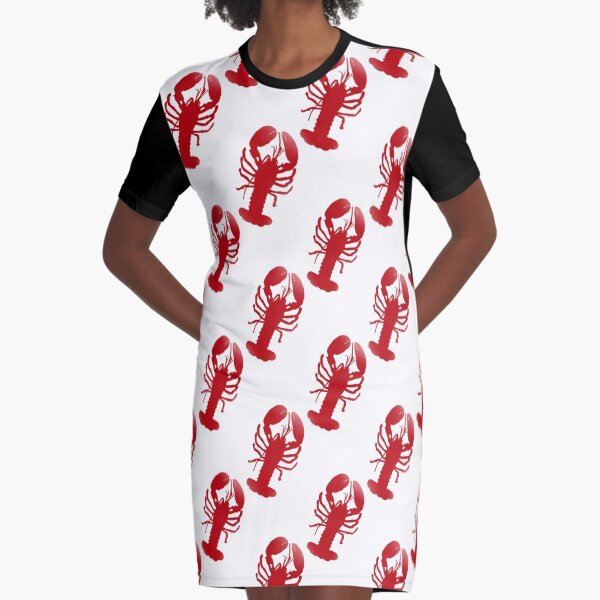 Red Lobster Repeating Pattern Graphic T-Shirt Dress