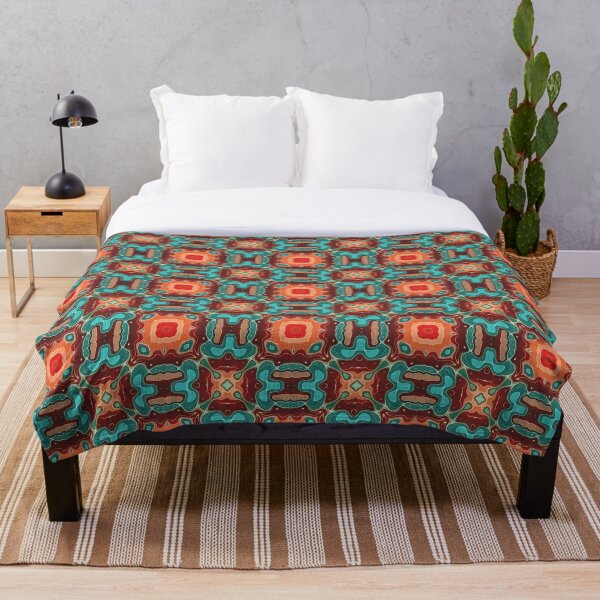 Orange Brown Red Turquoise Teal Blue Hip Orient Bali Art Throw Blanket
